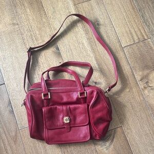 Tory Burch Red Pebbled Leather Crossbody Satchel